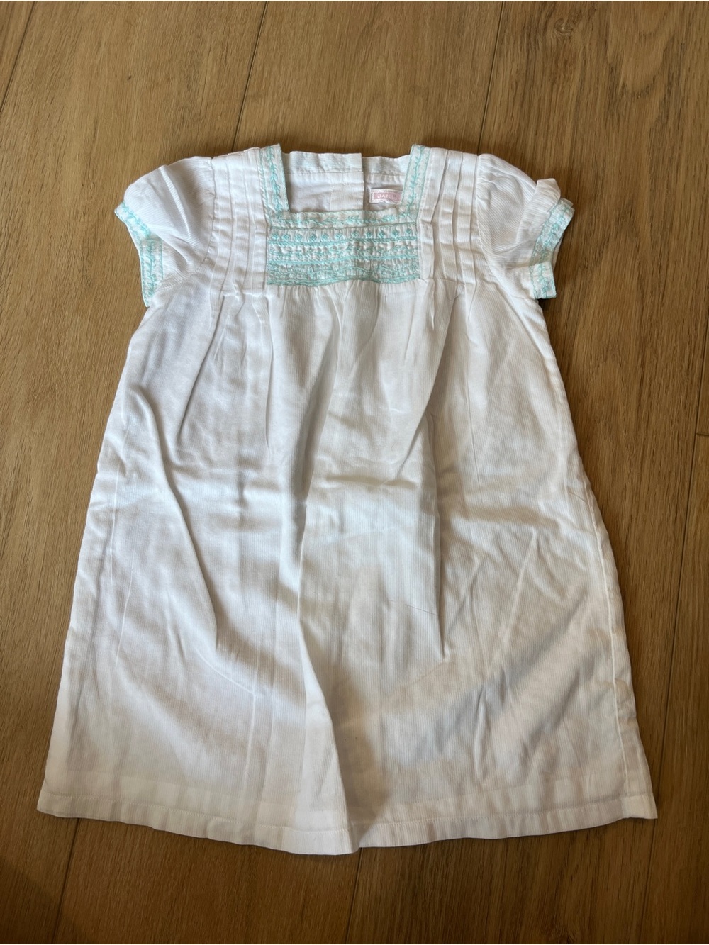 White Dress with Mint Trim